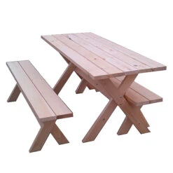 Table à Pique-nique Extérieur Et Bancs En Pin Blanc, 6 Pi -Outsunnies Boutique 02375014b L