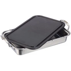 Ensemble D'accessoires De Cuisson Grill+, Plat Profond Et Planche à Découper, 9 Po X 14 Po, Noir Et Acier Inoxydable
