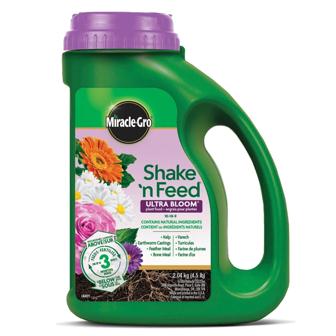 Engrais Pour Fleurs Annuelles Et Vivaces Shake 'n Feed Ultra Bloom Par Miracle-Gro, 4,5 Lb, 10-18-9 3 Engrais Pour Fleurs Annuelles Et Vivaces Shake 'n Feed Ultra Bloom Par Miracle-Gro, 4,5 Lb, 10-18-9