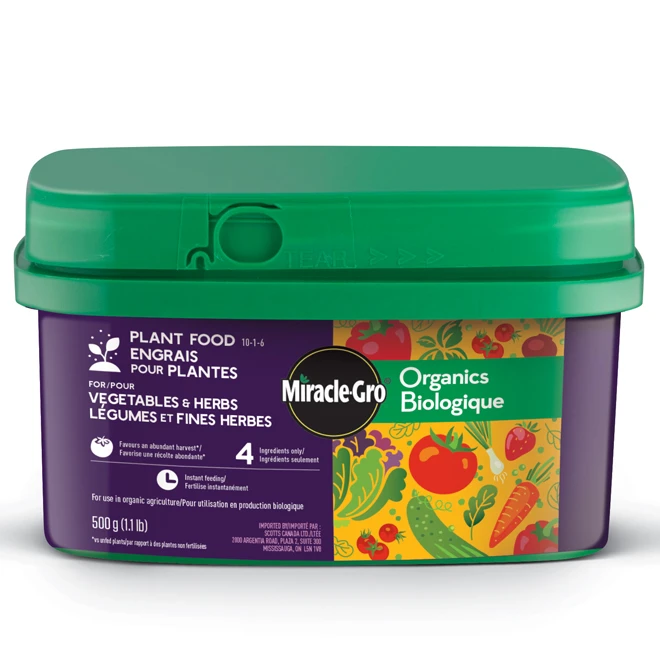 Engrais Biologique Pour Légumes Et Fines Herbes Miracle-Gro, 500 G 3 Engrais Biologique Pour Légumes Et Fines Herbes Miracle-Gro, 500 G