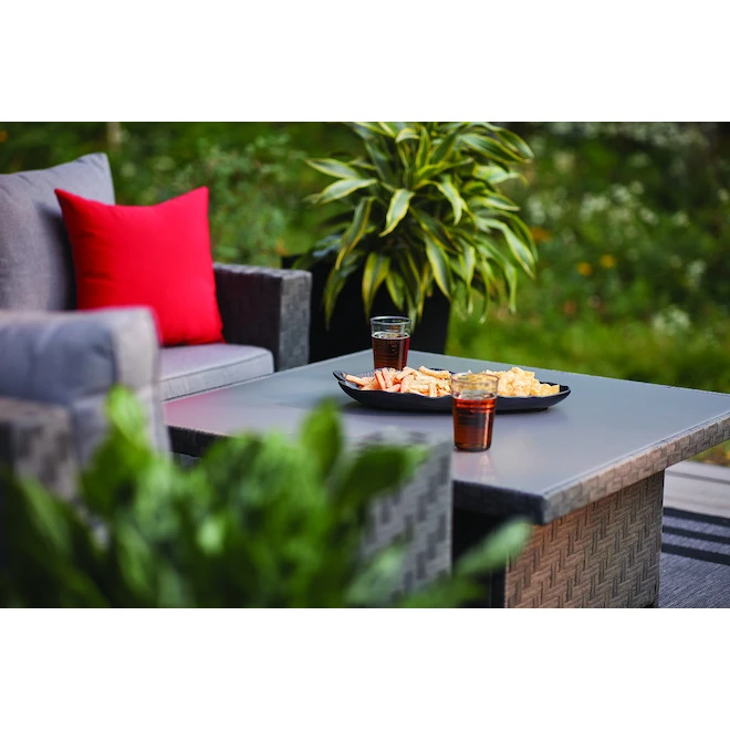 Table Basse Ajustable Dartford Par Allen + Roth, 40 Po X 20 Po, Aluminium, Osier Et Verre, Gris 4 Table Basse Ajustable Dartford Par Allen + Roth, 40 Po X 20 Po, Aluminium, Osier Et Verre, Gris – Image 2