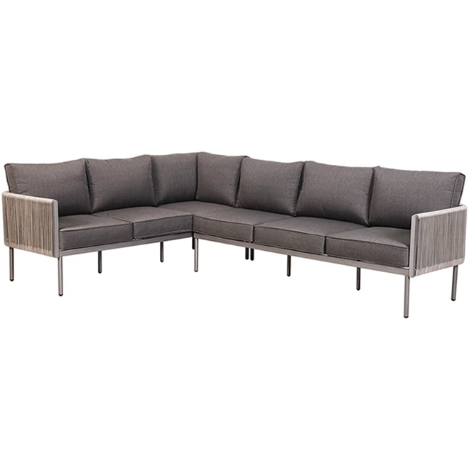 Modulaire Extérieur Brokking De Allen + Roth En Osier Gris Avec Cadre En Acier Et Coussins Gris, 2 Pièces 3 Modulaire Extérieur Brokking De Allen + Roth En Osier Gris Avec Cadre En Acier Et Coussins Gris, 2 Pièces