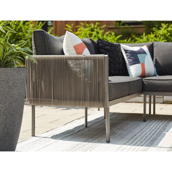 Modulaire Extérieur Brokking De Allen + Roth En Osier Gris Avec Cadre En Acier Et Coussins Gris, 2 Pièces 5 Modulaire Extérieur Brokking De Allen + Roth En Osier Gris Avec Cadre En Acier Et Coussins Gris, 2 Pièces – Image 3