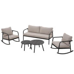 Ensemble De Conversation De Patio Zuri De Allen + Roth De 5 Pièces Avec Cadre En Métal Et Coussins Gris Inclus