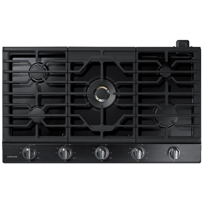 Surface De Cuisson Au Gaz Samsung, 59 000 BTU, 5 Brûleurs, 36 Po, Acier Inoxydable Noir 3 Surface De Cuisson Au Gaz Samsung, 59 000 BTU, 5 Brûleurs, 36 Po, Acier Inoxydable Noir