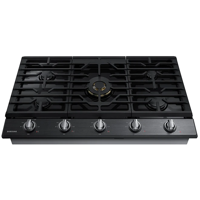 Surface De Cuisson Au Gaz Samsung, 59 000 BTU, 5 Brûleurs, 36 Po, Acier Inoxydable Noir 4 Surface De Cuisson Au Gaz Samsung, 59 000 BTU, 5 Brûleurs, 36 Po, Acier Inoxydable Noir – Image 2