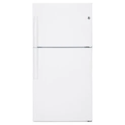 Réfrigérateur à Congélateur En Haut GE Avec Tablettes De Verre étanches Et 2 Tiroirs, 33 Po, 21,2 Pi³, Blanc