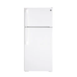 Réfrigérateur à Congélateur En Haut GE Avec Tablettes Grillagées Ajustables, Energy Star, 28 Po, 16,6 Pi³, Blanc