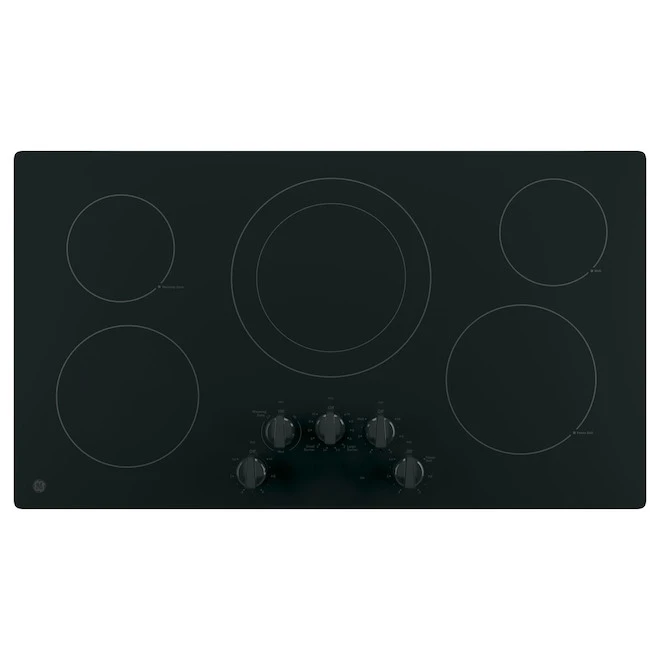 Table De Cuisson électrique 36 Po Lisse à 5 Brûleurs De GE, Noir Sur Noir 3 Table De Cuisson électrique 36 Po Lisse à 5 Brûleurs De GE, Noir Sur Noir
