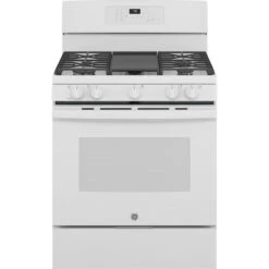 Cuisinière à Gaz Autonettoyante GE à Convection Avec 5 Brûleurs, 30 Po, 5 Pi³, Blanc