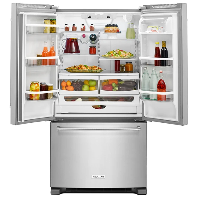 Réfrigérateur à Portes Françaises KitchenAid, 36 Po, 20 Pi³, Acier Inoxydable 4 Réfrigérateur à Portes Françaises KitchenAid, 36 Po, 20 Pi³, Acier Inoxydable – Image 2