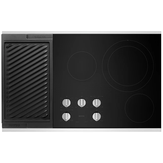 Surface De Cuisson électrique Maytag Heritage Avec Grille, 36 Po, Noire/acier Inoxydable 4 Surface De Cuisson électrique Maytag Heritage Avec Grille, 36 Po, Noire/acier Inoxydable – Image 2