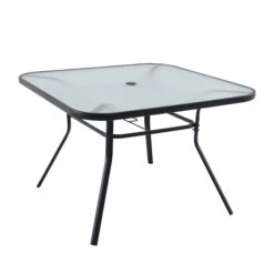 Table De Patio Carrée Pelham Bay De Style Selections Et Vitre Et En Métal Noir De 42 Po