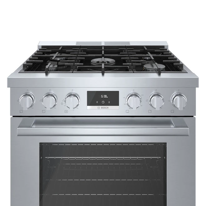 Cuisinière Au Gaz Autoportante Bosch, Série 800, 5 Brûleurs, 30 Po, Acier Inoxydable 5 Cuisinière Au Gaz Autoportante Bosch, Série 800, 5 Brûleurs, 30 Po, Acier Inoxydable – Image 3