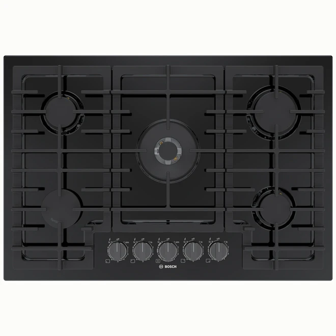 Surface De Cuisson Au Gaz De 30 Po Série 800 De Bosch, 5 Brûleurs, Porcelaine Noire 3 Surface De Cuisson Au Gaz De 30 Po Série 800 De Bosch, 5 Brûleurs, Porcelaine Noire