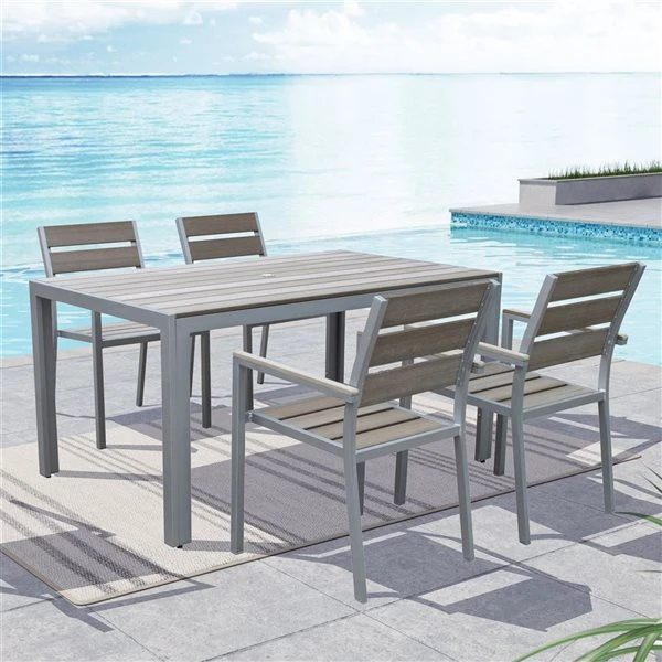 Ensemble Repas Gallant Pour La Terrasse, Gris, 5 Pièces De CorLiving 4 Ensemble Repas Gallant Pour La Terrasse, Gris, 5 Pièces De CorLiving – Image 2