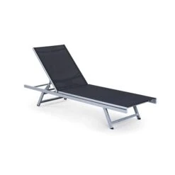 Chaise Longue Inclinable En Tissu De Mailles Noir Pour Patio