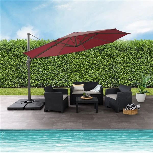 CorLiving Parasol De Patio Inclinable Et Rotatif De Luxe Résistant Aux UV De 11,5 Pieds En Rouge Vin 4 CorLiving Parasol De Patio Inclinable Et Rotatif De Luxe Résistant Aux UV De 11,5 Pieds En Rouge Vin – Image 2