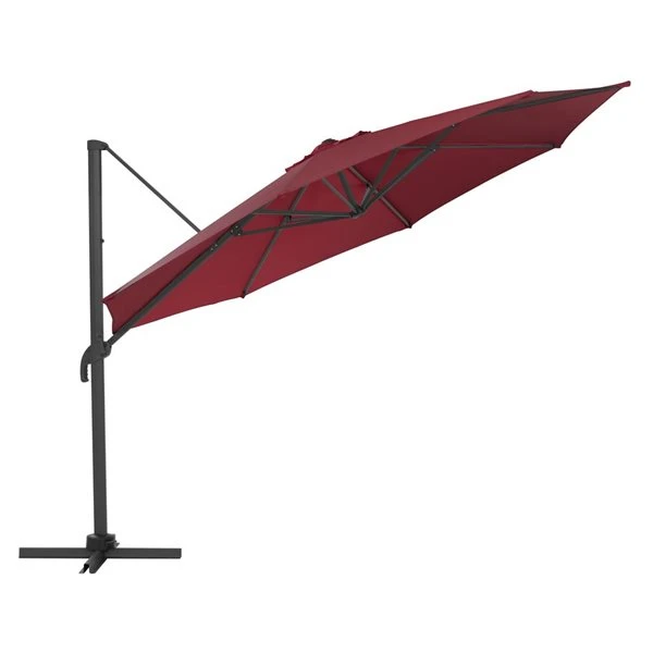 CorLiving Parasol De Patio Inclinable Et Rotatif De Luxe Résistant Aux UV De 11,5 Pieds En Rouge Vin 5 CorLiving Parasol De Patio Inclinable Et Rotatif De Luxe Résistant Aux UV De 11,5 Pieds En Rouge Vin – Image 3