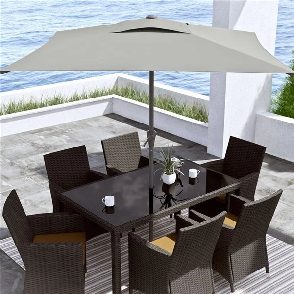 CorLiving Parasol De Patio Inclinable Carré De 9 Pieds En Gris Sable 4 CorLiving Parasol De Patio Inclinable Carré De 9 Pieds En Gris Sable – Image 2