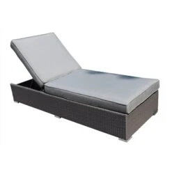 Chaise Longue D'extérieur En Osier Palms Par WD Patio Avec Coussin Gris