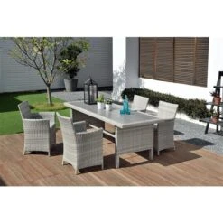 Ens. De Repas Extérieur Aruba, Osier, Gris Pâle, 5 Mcx