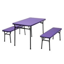 Ensemble 3 Pièces De Table Et 2 Bancs Cosco, Mauve