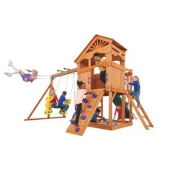 Aire De Jeu Extérieur De Creative Cedar Designs Timber Valley, Violet Et Glissoire Verte