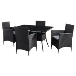 Ensemble à Diner Extérieur Parksville De CorLiving, Table Rectangulaire, Noir/gris Cendré, 5 Pièces