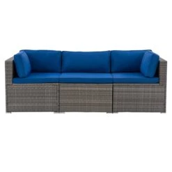 Ensemble Sectionnel Pour Patio Parksville De CorLiving, Gris/bleu, 3 Pièces