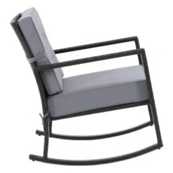 Fauteuil Berçant Pour Terrasse Parksville De CorLiving, Coussins Gris, Fini Noir -Outsunnies Boutique 330735278 AlternateImage3 l