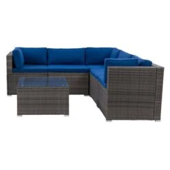 Ensemble Sectionnel Pour Patio Parksville De CorLiving, Gris/bleu, 6 Pièces