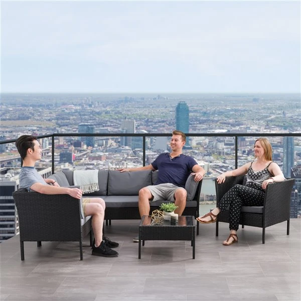 Ensemble De Patio Modulaire En Forme De L Parksville De CorLiving, Noir/gris Cendré, 7 Pièces 4 Ensemble De Patio Modulaire En Forme De L Parksville De CorLiving, Noir/gris Cendré, 7 Pièces – Image 2