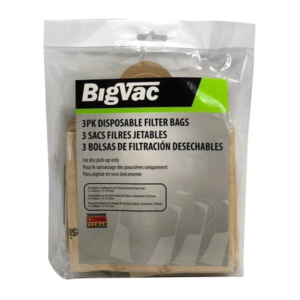 3 Sacs Filtres Jetables Big Vac Pour Aspirateur, 4-5 Gal 3 3 Sacs Filtres Jetables Big Vac Pour Aspirateur, 4-5 Gal