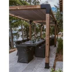 Trousse De Pergola Double Toja Grid Avec 2 Voiles D'ombrage Pour Pôteau De Bois 6x6, 8 Pi X 22 Pi, Autoportant -Outsunnies Boutique 330765497 AlternateImage4 l