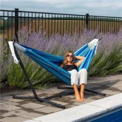 Hamac Double Brazilian De Vivere Avec Support En Acier, Bleu -Outsunnies Boutique 330765538 AlternateImage3 l