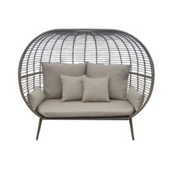 Fauteuil Extérieur 2 Places Henryka, Avec Coussins, En Métal, Beige