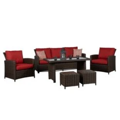 Mobilier De Conversation Pour L'extérieur Beaumont De Think Patio, Brun Foncé/rouge, 6 Pièces