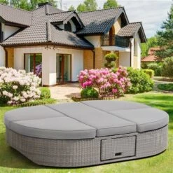 Méridienne D'extérieur Sandra Inclinable En Osier Avec Coussins Et Cadre En Aluminium Gris Par OVE Decors -Outsunnies Boutique 330773119 AlternateImage3 l