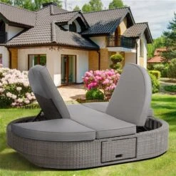 Méridienne D'extérieur Sandra Inclinable En Osier Avec Coussins Et Cadre En Aluminium Gris Par OVE Decors -Outsunnies Boutique 330773119 AlternateImage4 l