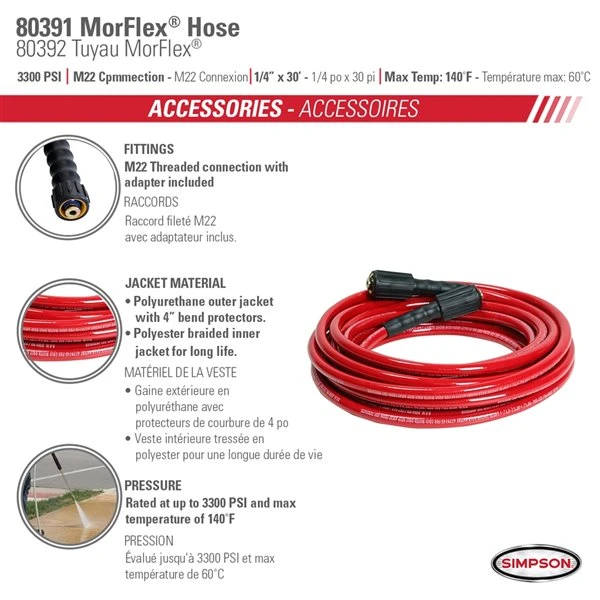Boyau D'extension/de Remplacement Pour Nettoyeur à Haute Pression De Simpson, 1/4 Po X 30 Pi X 3300 Lb/po², Rouge 6 Boyau D'extension/de Remplacement Pour Nettoyeur à Haute Pression De Simpson, 1/4 Po X 30 Pi X 3300 Lb/po², Rouge – Image 4