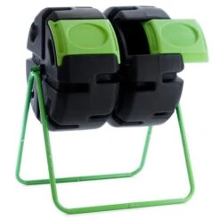 Composteur à Tambour Et Porte Double En Plastique Recyclé De 37,4 gal Par FCMP Outdoor, Noir