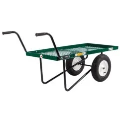 Chariot De Poussée En Acier Vert Par Millside Avec Poignée En Acier Et 2 Roues Pneumatiques, 24 Po X 48 Po