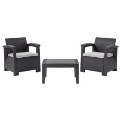 Mobilier De Conversation Pour L’extérieur Lake Front En Plastique Avec Coussins Inclus Par Corliving, Lot De 3