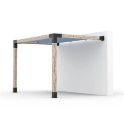 Ensemble Pour Pergola Adossée Par Toja Grid De 8 Pi X 12 Pi Pour Bois 6 X 6, Auvent En Denim Inclus