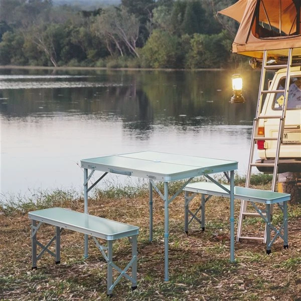 Table De Pique-nique Pliante Par Outsunny Rectangulaire En Bois Argent De 35,43 Po 4 Table De Pique-nique Pliante Par Outsunny Rectangulaire En Bois Argent De 35,43 Po – Image 2