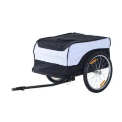 Remorque De Vélo HomCom En Acier Avec Housse Blanche Et Noire