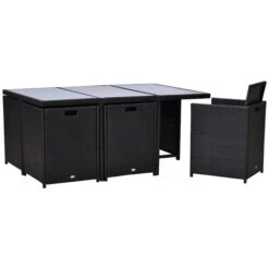 Ensemble De Salle à Manger Pour Le Patio Par Outsunny Avec Cadre Noir Et Coussins Blancs Cassés, 11 Pièces -Outsunnies Boutique 330932328 AlternateImage4 l