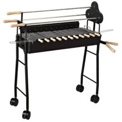 Barbecue Au Charbon Portatif Noir 2-en-1 Outsunny De 12 po Avec Brochettes