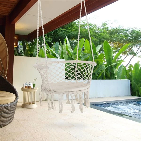 Chaise-hamac Crème Outsunny De 31 1/2 Po X 23 1/2 Po En Polyester Tressé 4 Chaise-hamac Crème Outsunny De 31 1/2 Po X 23 1/2 Po En Polyester Tressé – Image 2